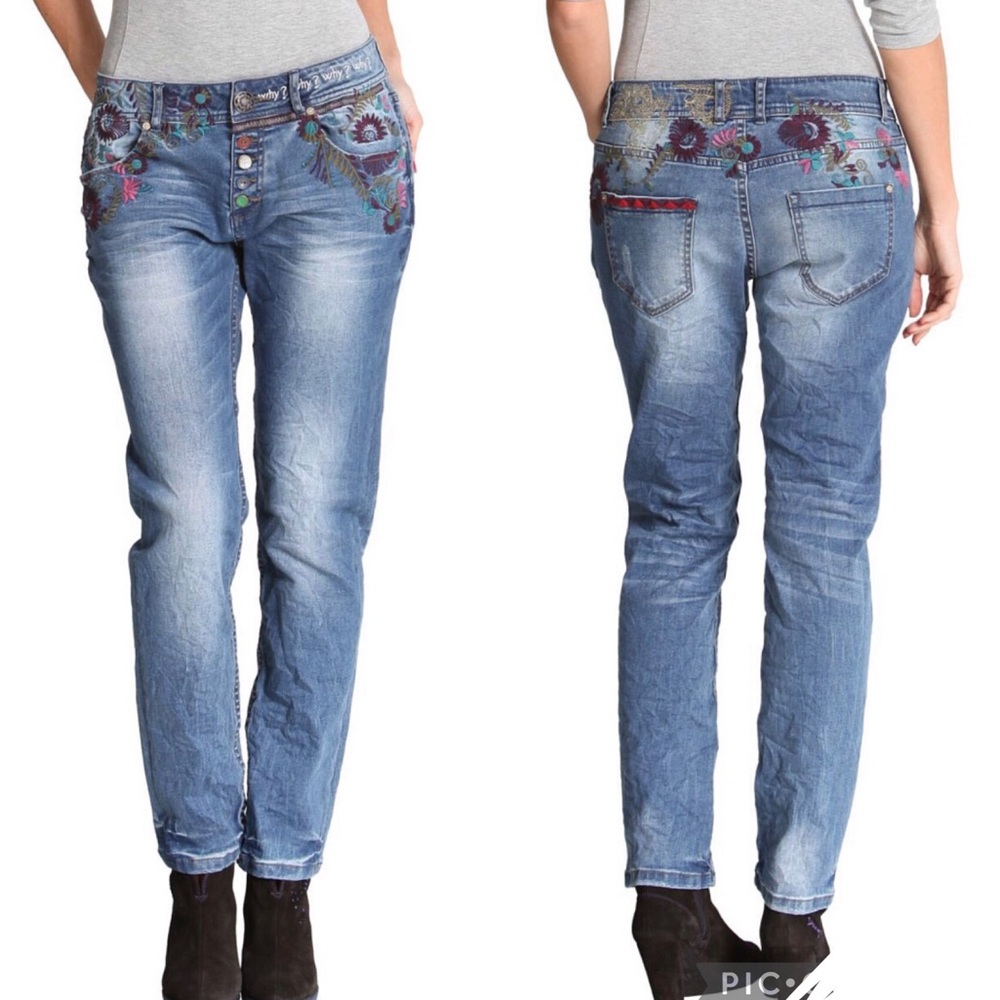 Desigual NOELIA Embroidered Floral Skinny Jeans Size 29